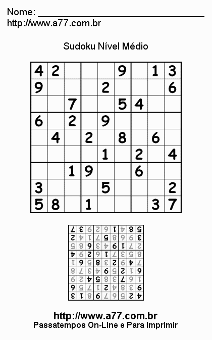 Sudoku Médio Para Imprimir.