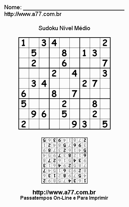 Sudoku Médio Para Imprimir