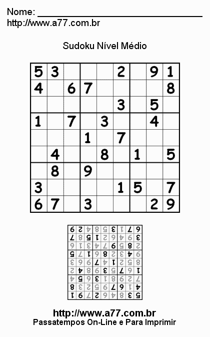 Sudoku Médio Para Imprimir
