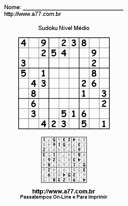 Sudoku Médio Para Imprimir