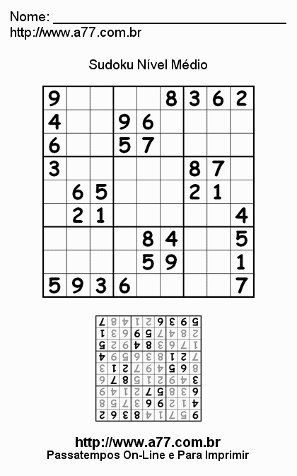 Sudoku Médio Para Imprimir