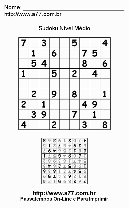 Sudoku Médio Para Imprimir