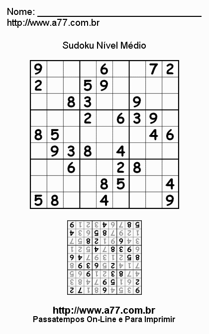 Sudoku Médio Para Imprimir