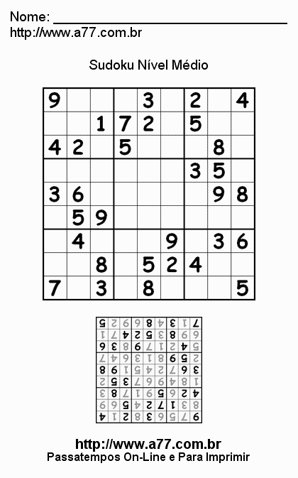 Sudoku Médio  Jogo online Sudoku com o grau de nivel médio