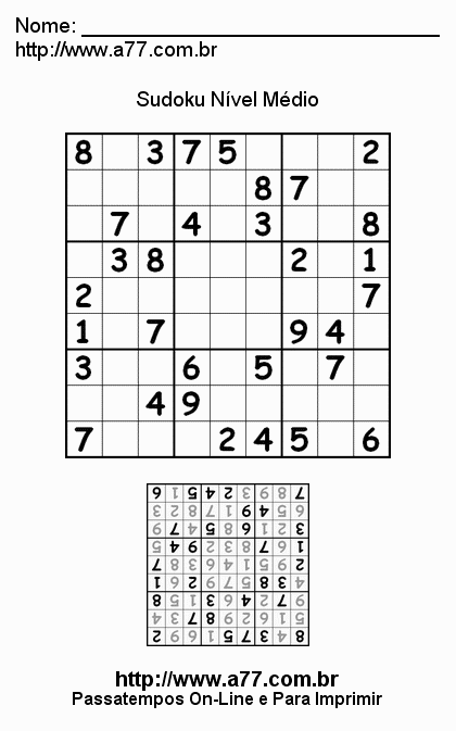 Sudoku Médio Para Imprimir.