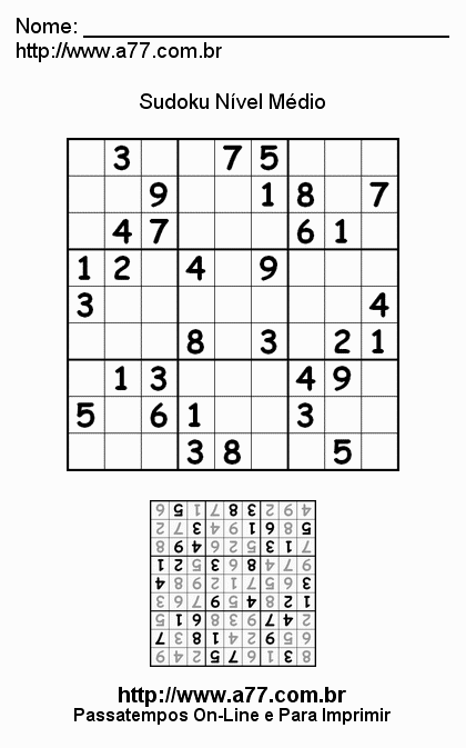 Sudoku Médio Para Imprimir