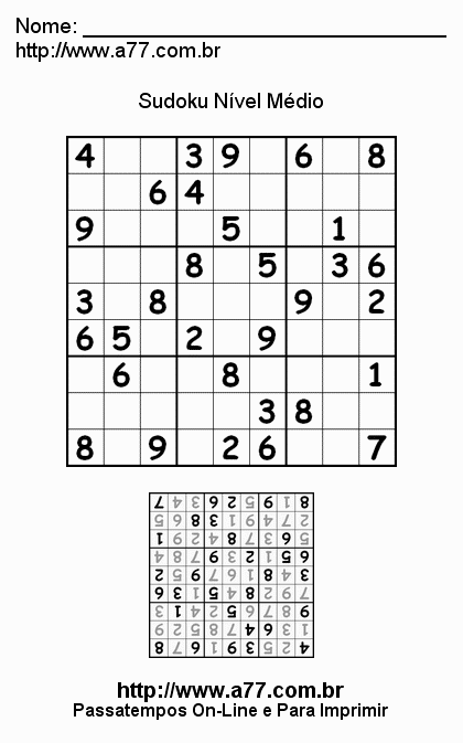 Sudoku Médio Para Imprimir