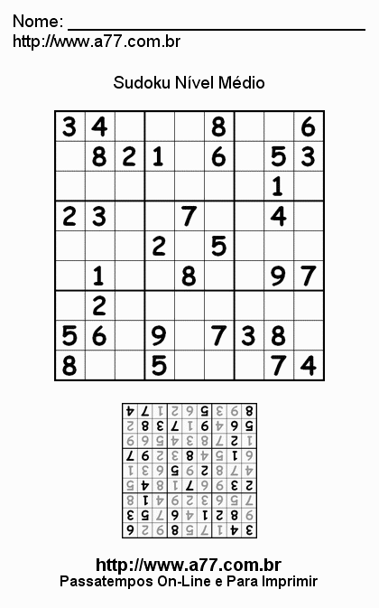 Sudoku Para Imprimir Nível Fácil.