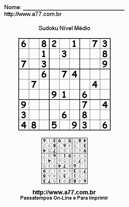 Sudoku Médio Para Imprimir