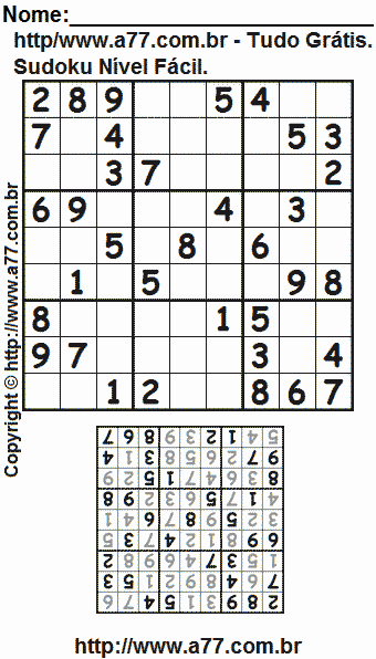 Jogo de Sudoku Para Imprimir Com Resposta.