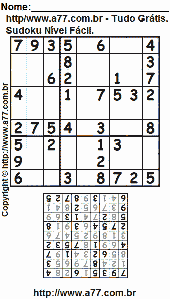Jogo de Sudoku Para Impressão Com Respostas