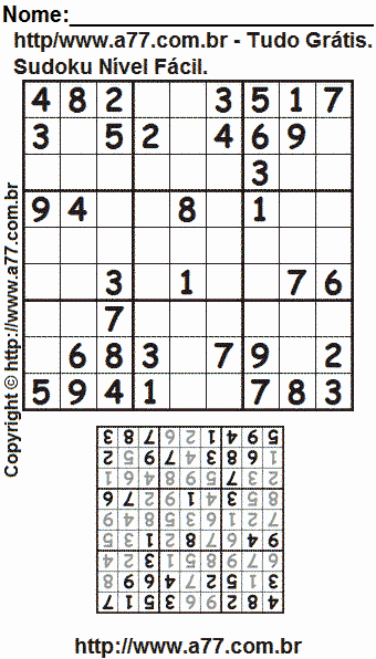 Jogo Sudoku Para Impressão Com Respostas