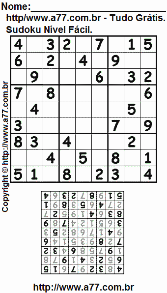 Passatempo Sudoku Nível Fácil Para Imprimir Com Respostas