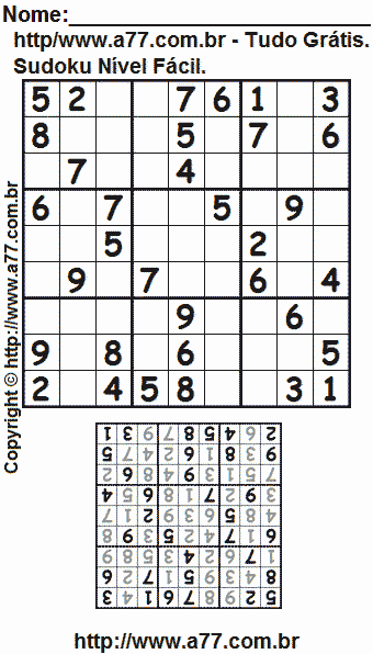 Jogo Sudoku Nível Fácil Para Imprimir Com Resposta