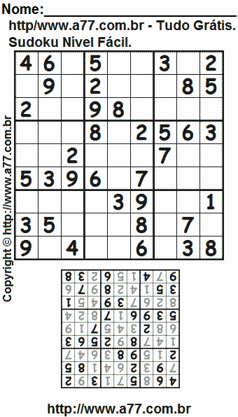 Passatempo de Sudoku Para Impressão Com Respostas