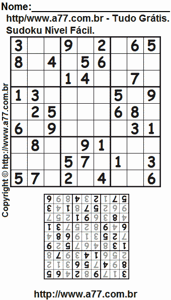 Passatempo Sudoku Para Impressão Com Respostas