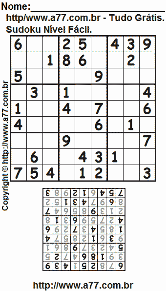 Passatempo Sudoku Nível Fácil Para Imprimir Com Resposta