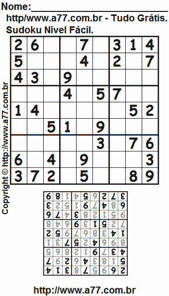 Sudoku Para Imprimir Nível Fácil
