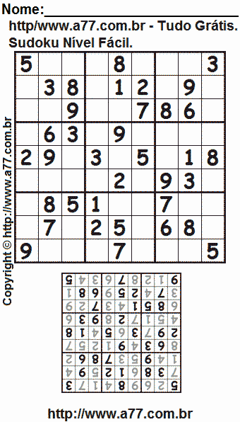 Sudoku Para Impressão Grátis Nível Fácil