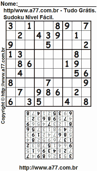Sudoku Para Imprimir Fácil Com Resposta