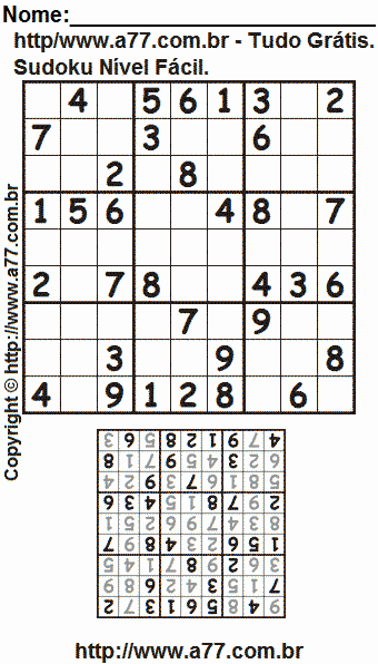 Sudoku Nível Fácil Para Imprimir Com Respostas