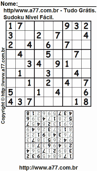 Passatempo de Sudoku Para Imprimir Com Resposta