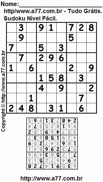 Passatempo Sudoku Fácil Para Imprimir. Jogo Nº 91.