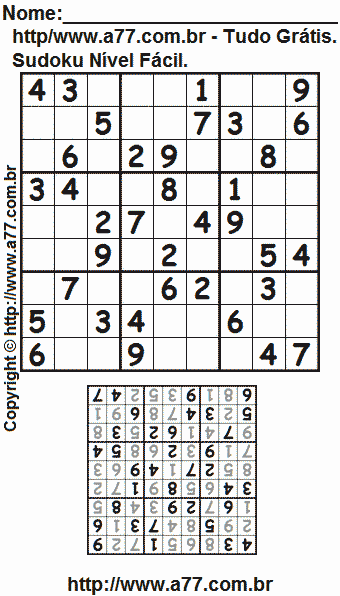 Passatempo Sudoku Para Imprimir Com Resposta