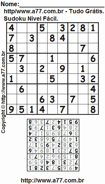Jogo de Sudoku Para Impressão Com Respostas