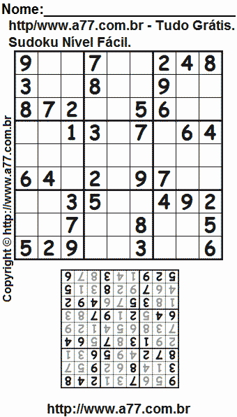 Jogo Sudoku Para Imprimir Com Respostas