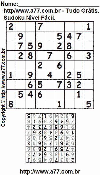Passatempo Fácil de Sudoku Para Impressão