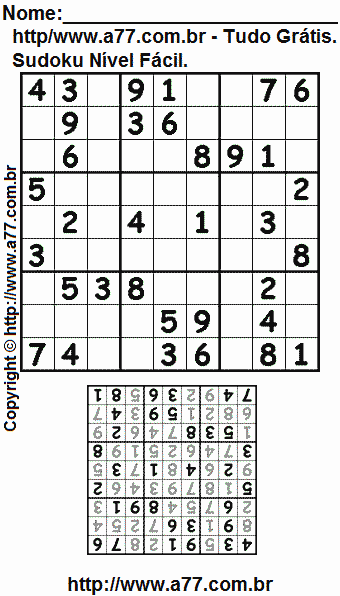 Jogo Sudoku Para Imprimir Com Respostas. Jogo Nº 451.