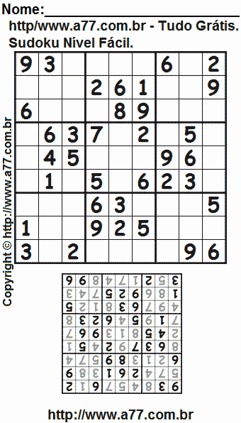 Sudoku Para Impressão Fácil Com Respostas