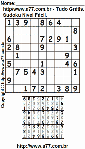 Sudoku Para Impressão Fácil Com Resposta