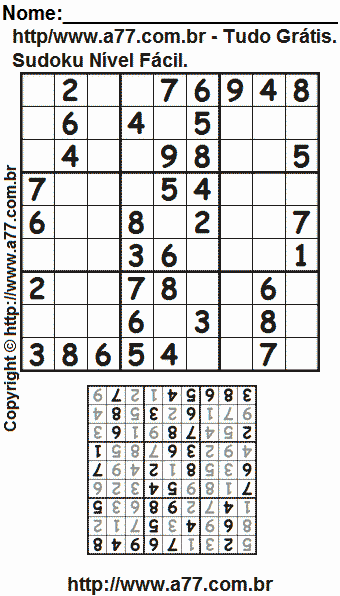 Sudoku Nível Fácil Para Imprimir