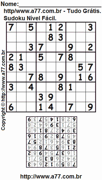 Passatempo Sudoku Para Impressão Com Respostas