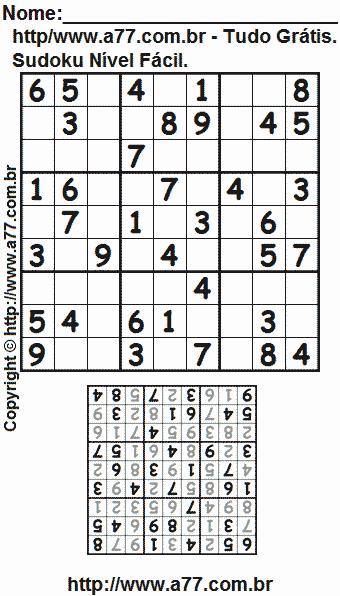 Sudoku Para Imprimir Fácil Com Resposta.