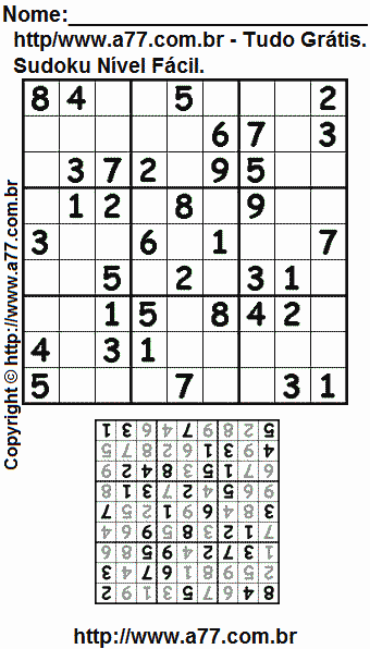 Passatempo Sudoku Nível Fácil Para Impressão Com Respostas