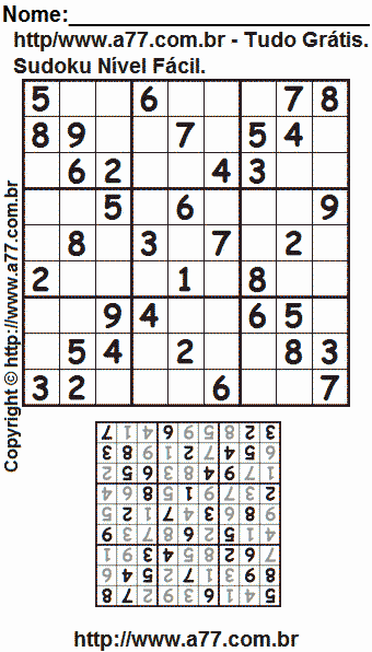 Jogo de Sudoku Para Impressão Com Respostas
