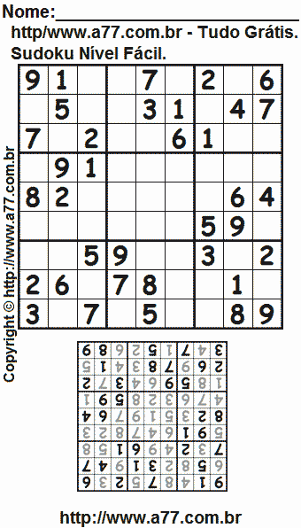 Passatempo Fácil de Sudoku Para Impressão