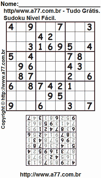Passatempo de Sudoku Para Imprimir Com Resposta