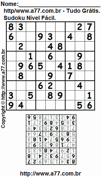 Sudoku Para Imprimir Grátis Nível Fácil