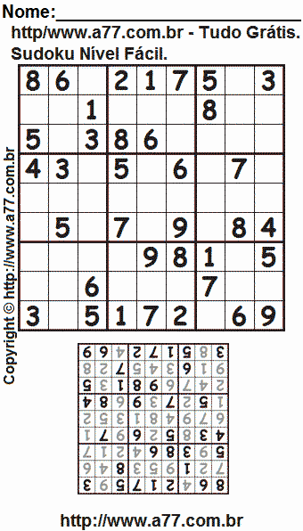 Passatempo Sudoku Grade 9 x 9 Para Imprimir. Jogo Nº 93.