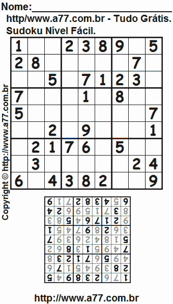 Sudoku Para Impressão Fácil Com Resposta