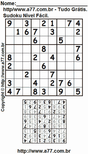 Passatempo Sudoku Fácil Com Respostas Para Impressão. Jogo Nº 448.