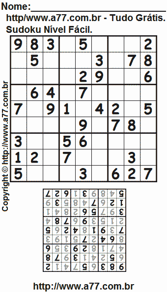 Sudoku Nível Fácil Para Imprimir