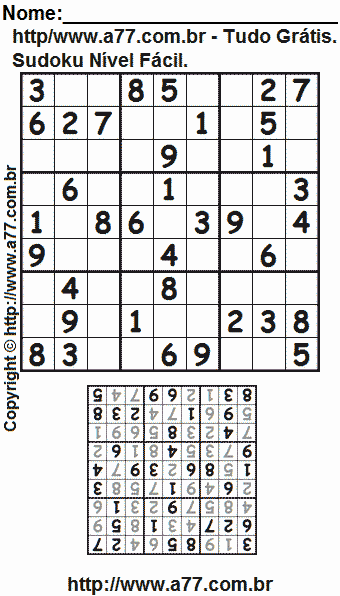 Jogo Sudoku Fácil Para Imprimir Com Resposta. Jogo Nº 131.