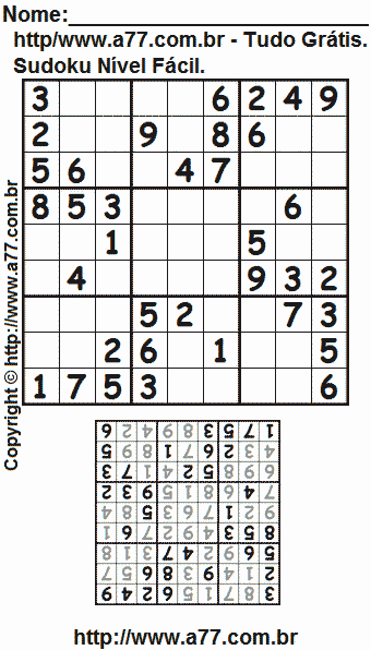 Sudoku Para Imprimir Grátis Nível Fácil