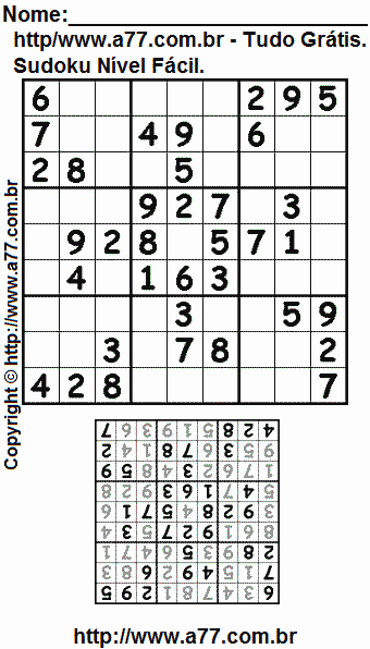 Sudoku Fácil  Jogo online Sudoku com o grau de nivel fácil