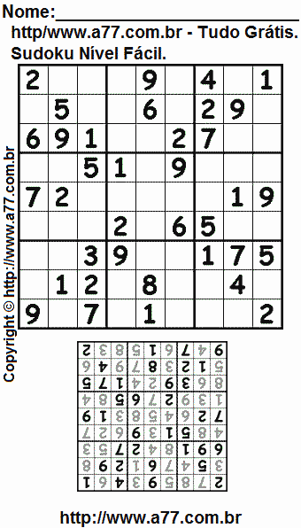 Jogo de Sudoku Para Impressão Com Respostas
